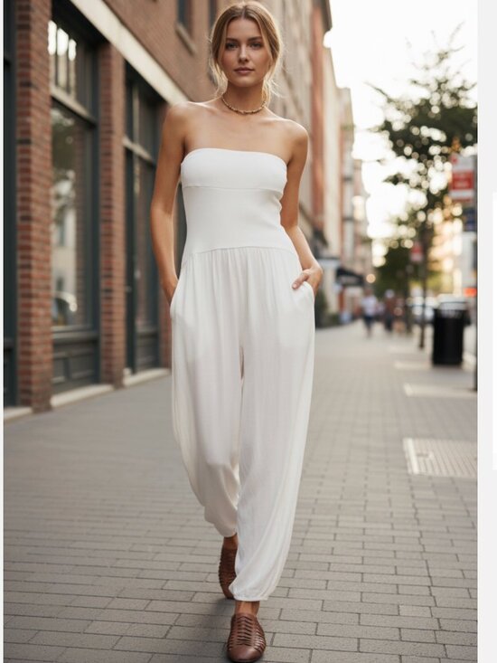 Free People Pants - NWT  FREE PEOPLE mora one piece in Off white Small Drop -Waist Small